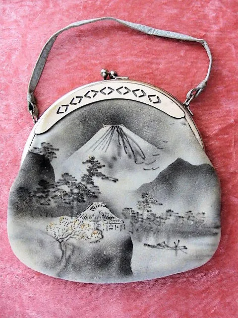 Antique 1920s Purse Hand Bag Japan Souvenir Mount Fuji Lovely Vintage Bag Collectible Purses HandBags