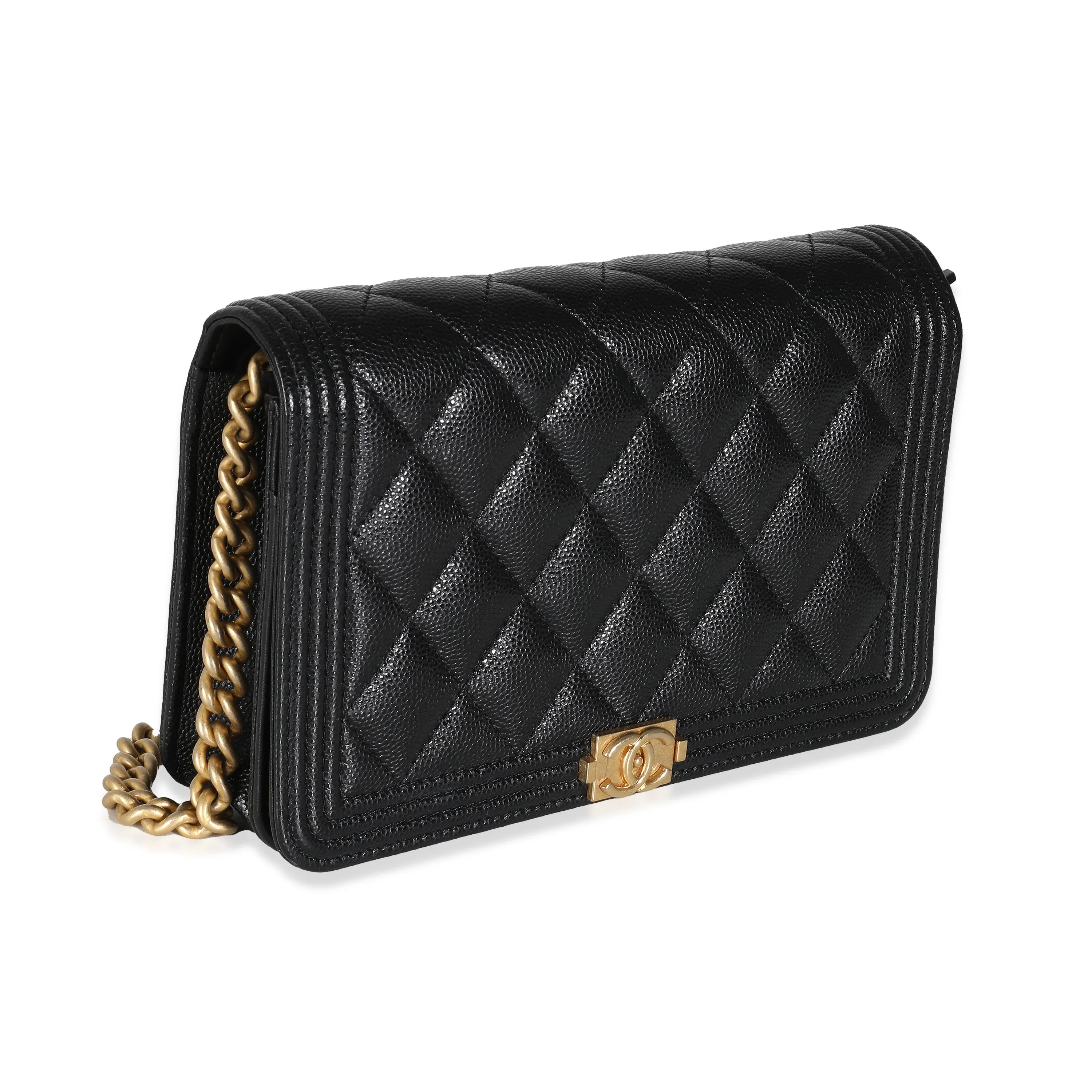 Black Quilted Caviar Boy Wallet On Chain