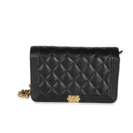 Black Quilted Caviar Boy Wallet On Chain