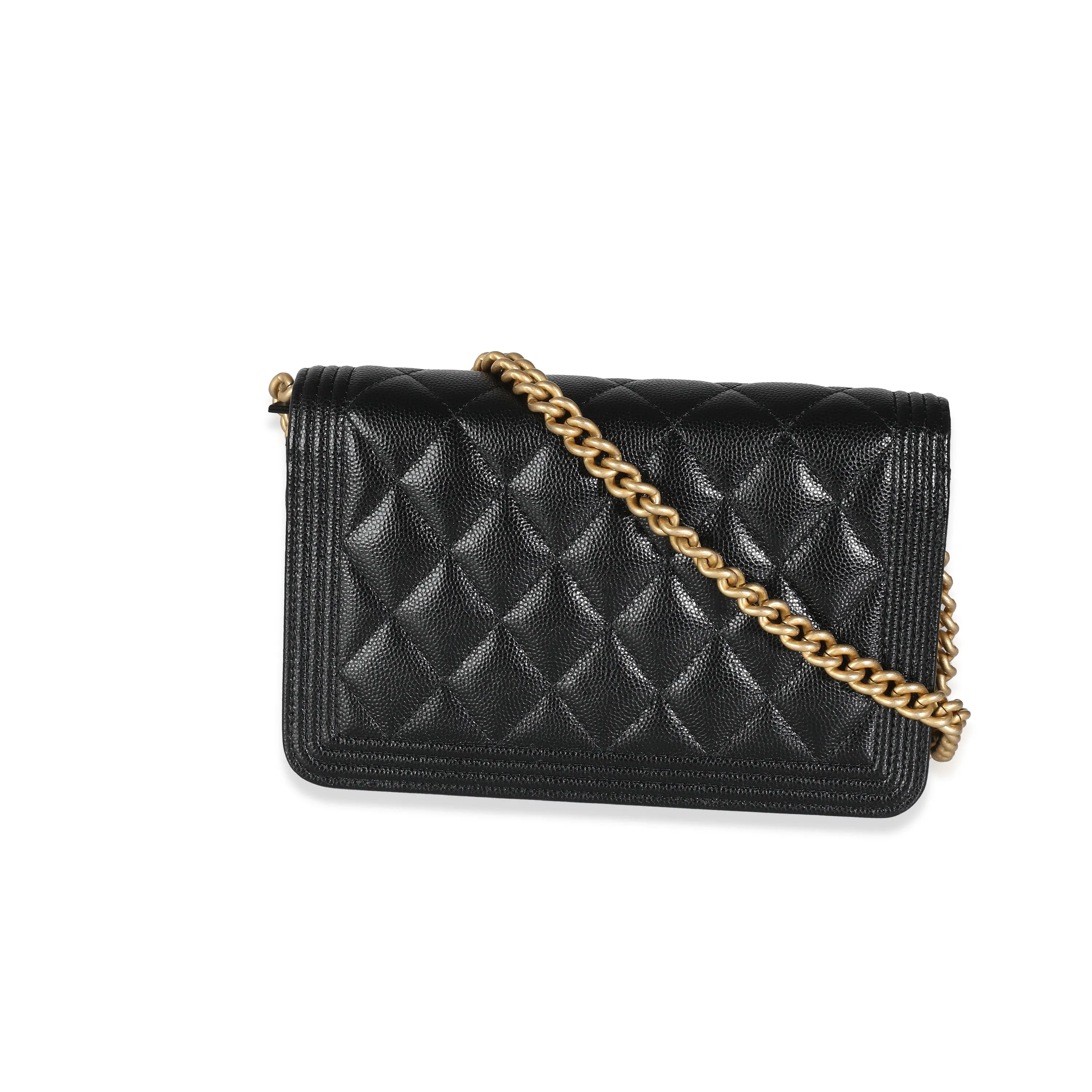 Black Quilted Caviar Boy Wallet On Chain