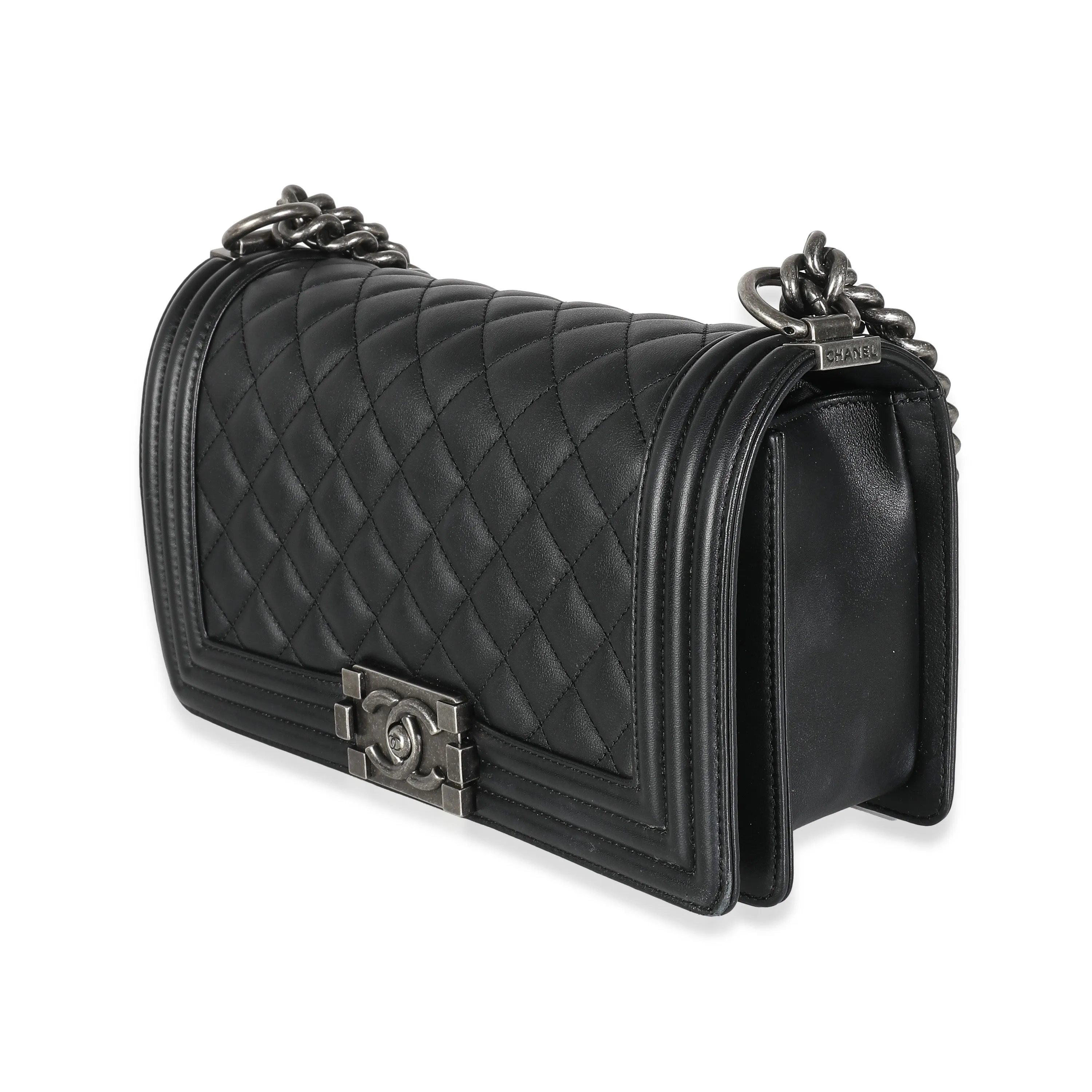 Black Quilted Lambskin Medium Boy Bag