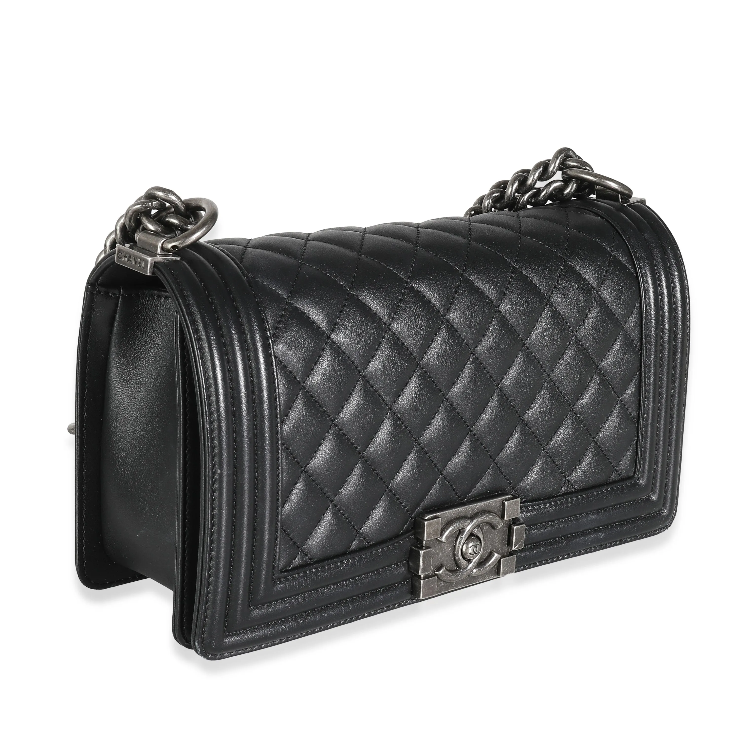 Black Quilted Lambskin Medium Boy Bag