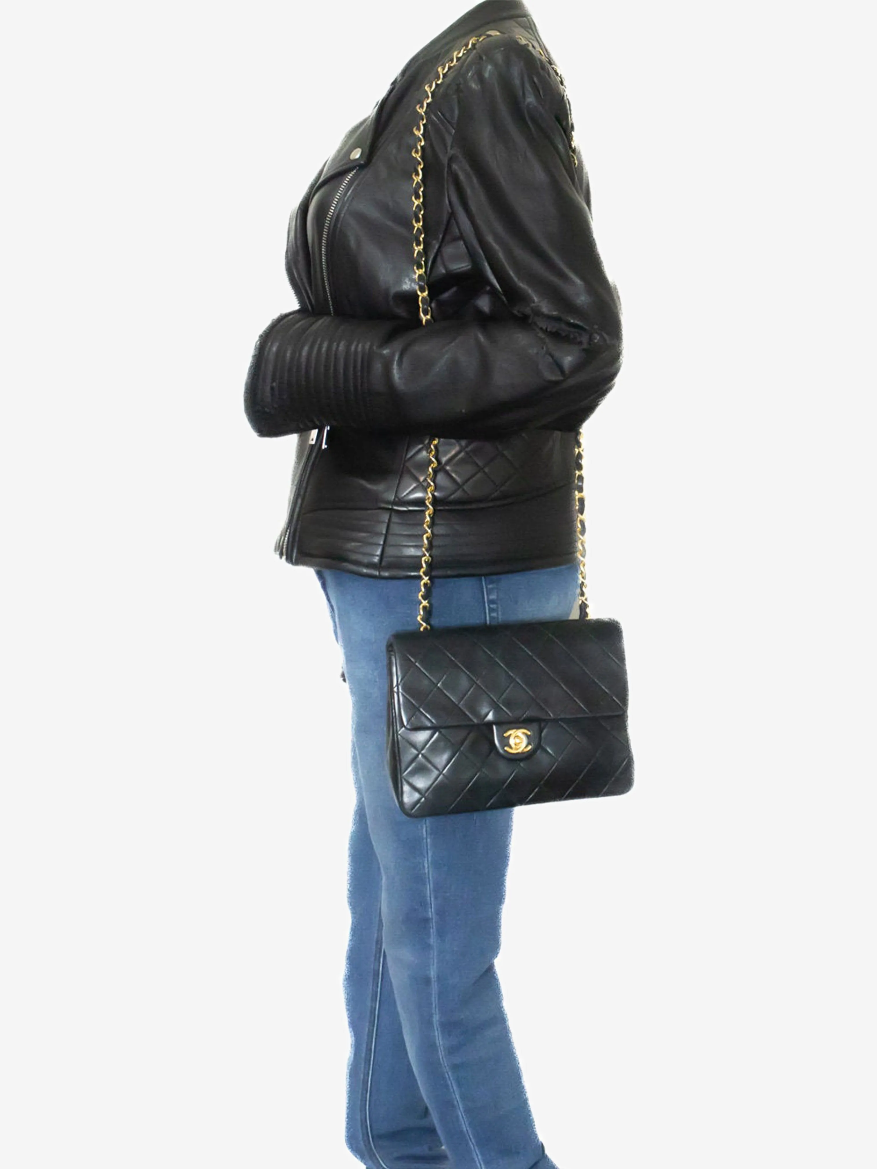 Black vintage 1989 lambskin mini rectangle Classic Flap bag