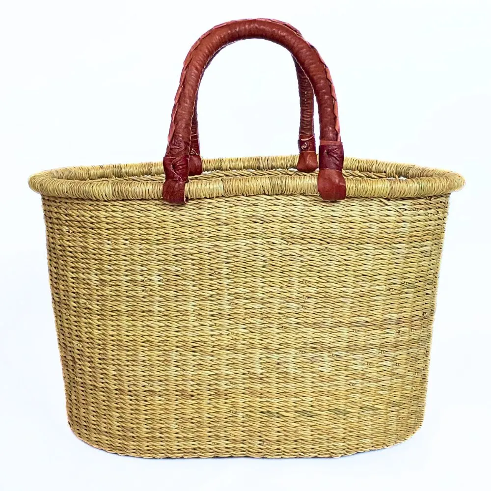 Bolga Oval Natural Basket with Leather Handles