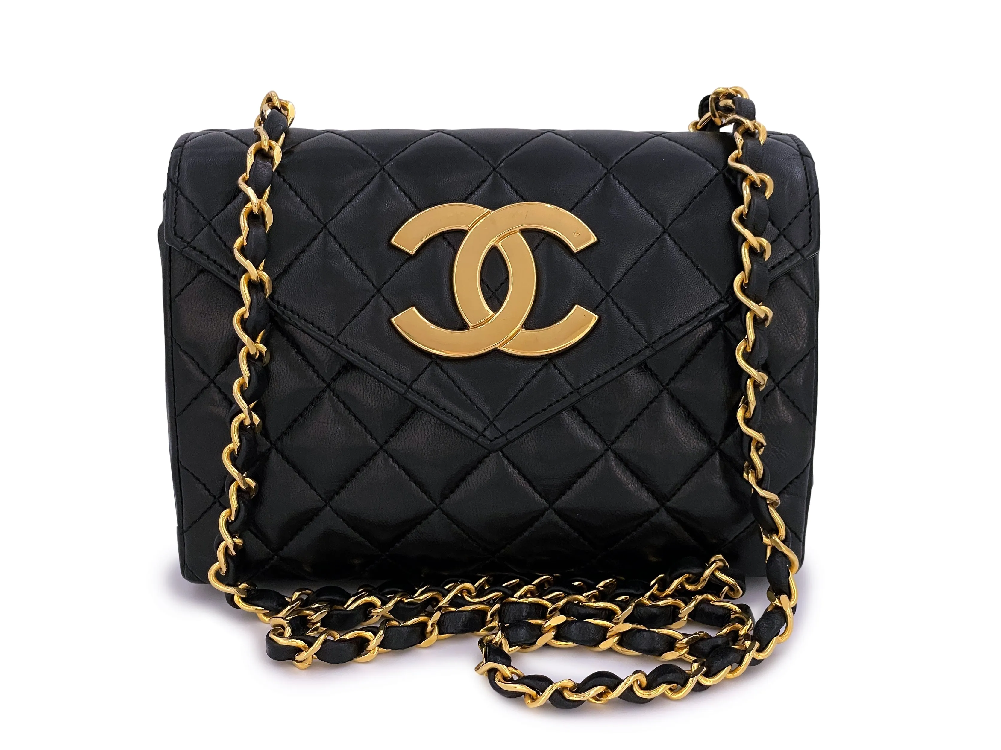 Chanel 1988 Vintage Black Giant CC Mini Envelope Flap Bag 24k GHW