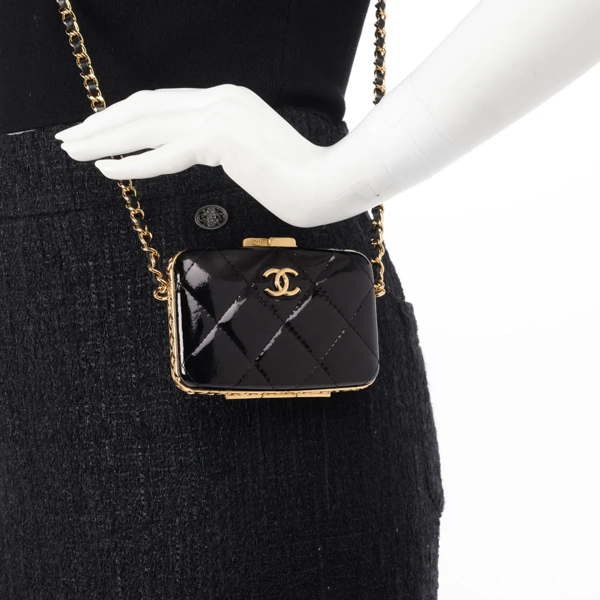 Chanel Black Glazed Goatskin Mini Box with Chain