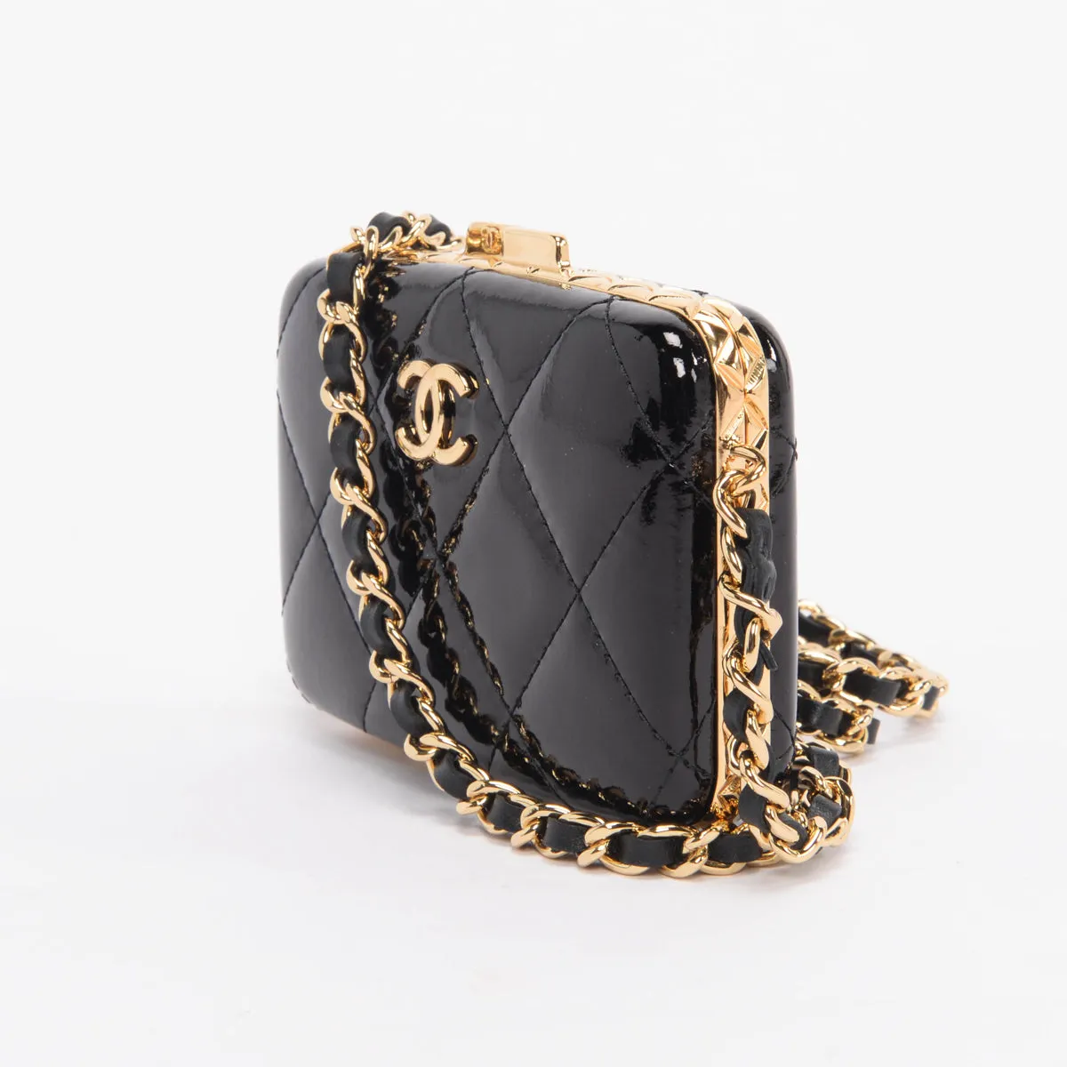 Chanel Black Glazed Goatskin Mini Box with Chain