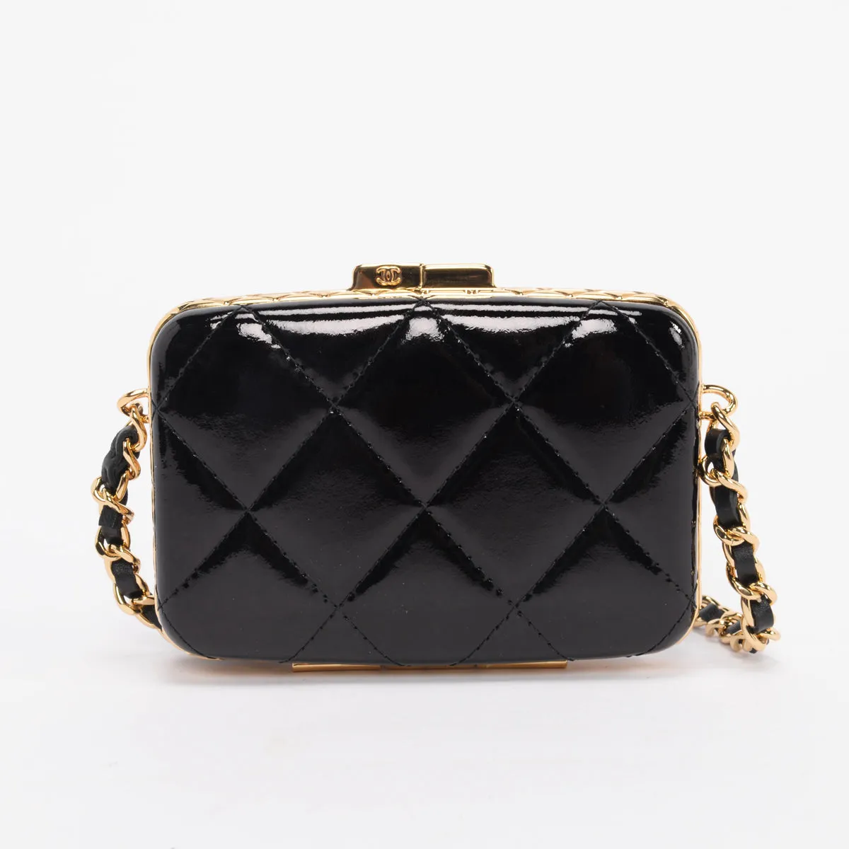 Chanel Black Glazed Goatskin Mini Box with Chain