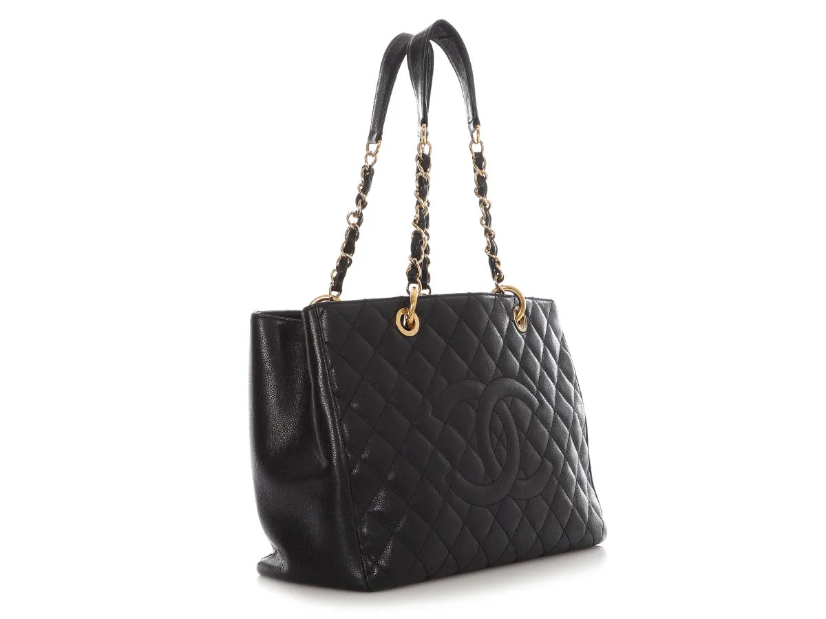 Chanel Black Quilted Caviar Grand Shopping Tote GST