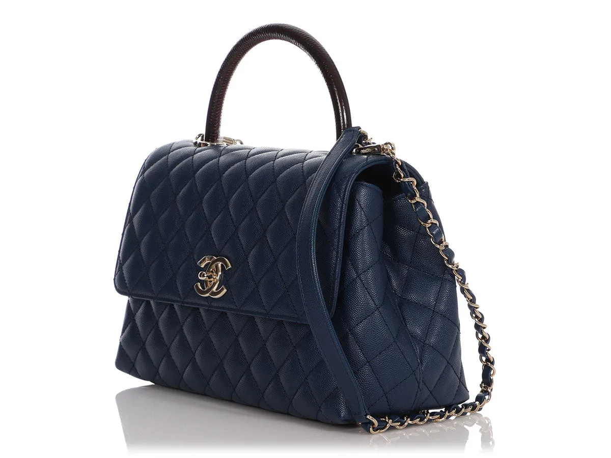 Chanel Medium Navy Quilted Caviar Coco Handle