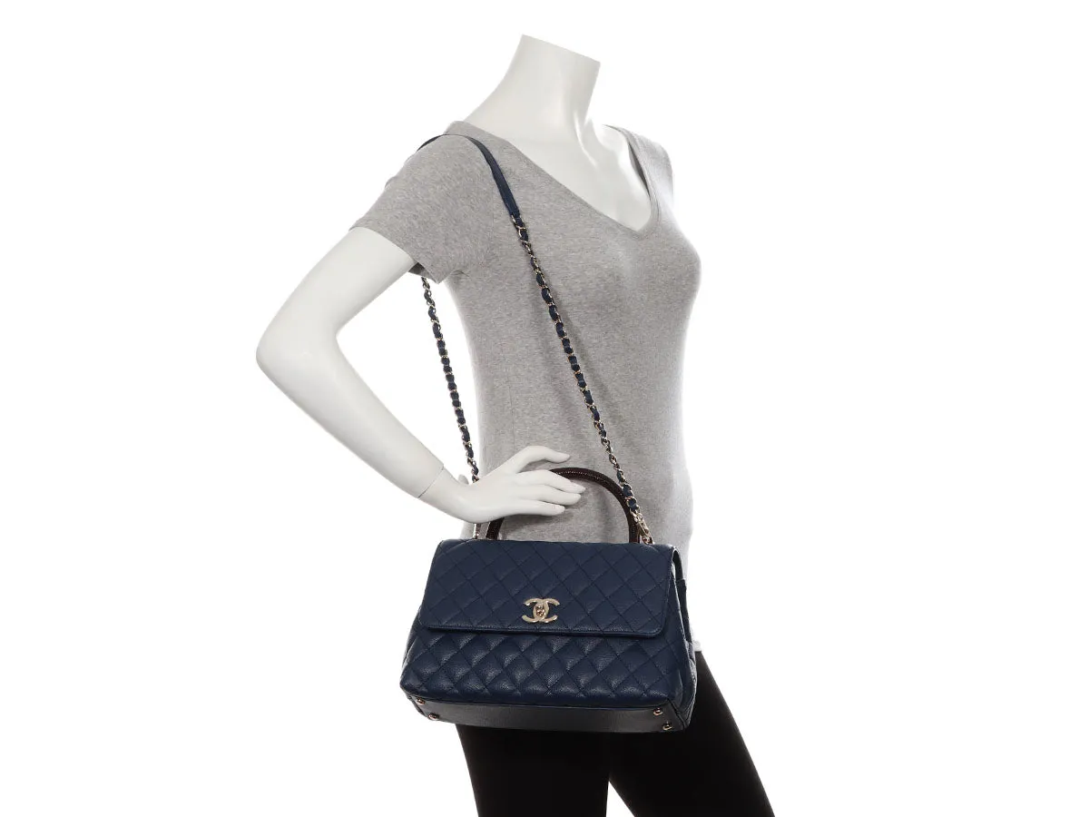 Chanel Medium Navy Quilted Caviar Coco Handle