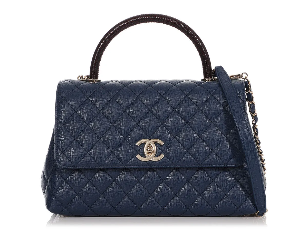 Chanel Medium Navy Quilted Caviar Coco Handle