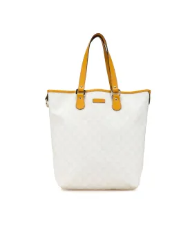 Coated Canvas Tote with Leather Trim and Interior Slip Pocket