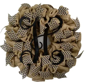 Customized Black Chevron Burlap Monogram Wreath