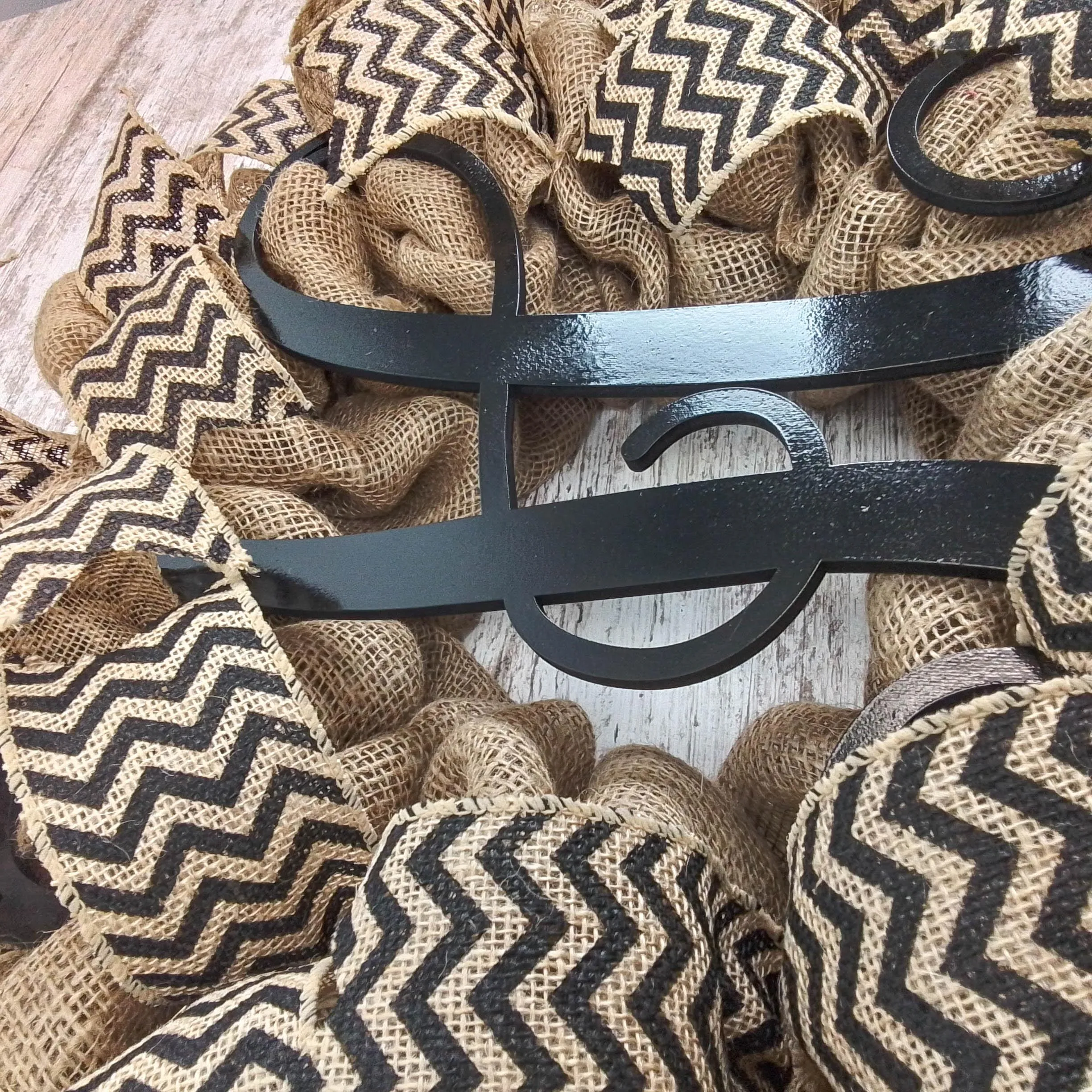 Customized Black Chevron Burlap Monogram Wreath