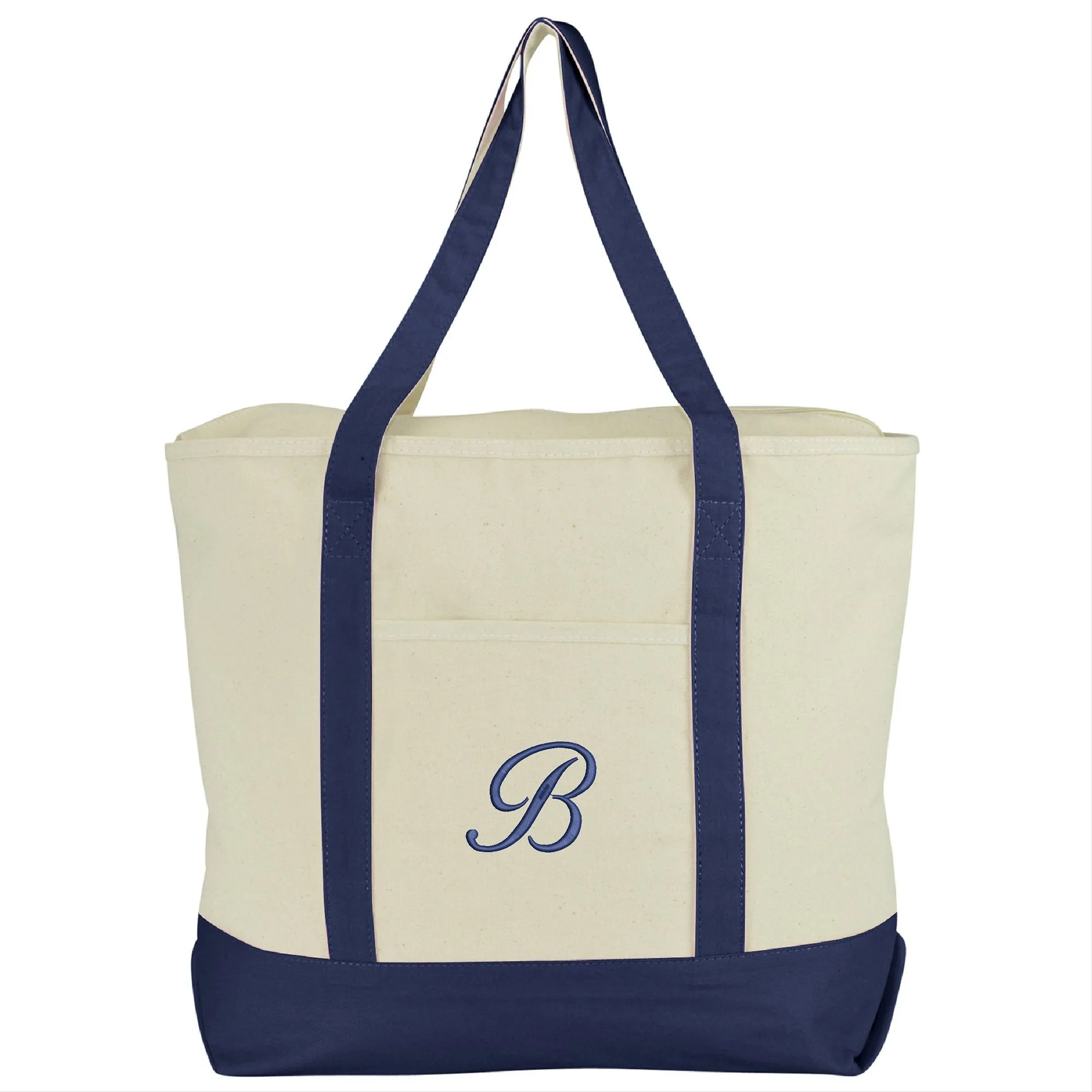 Dalix Personalized Tote Bag Monogram Navy Blue A-Z