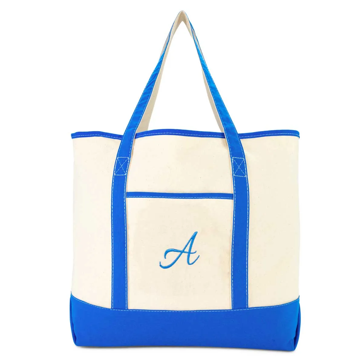 Dalix Women's Canvas Tote Bag Satchel Shoulder Bags Royal Blue Monogram A-Z