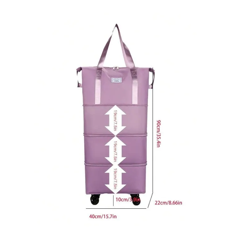 Expandable foldable duffel bag suitcase with Removable Wheels L -Purple