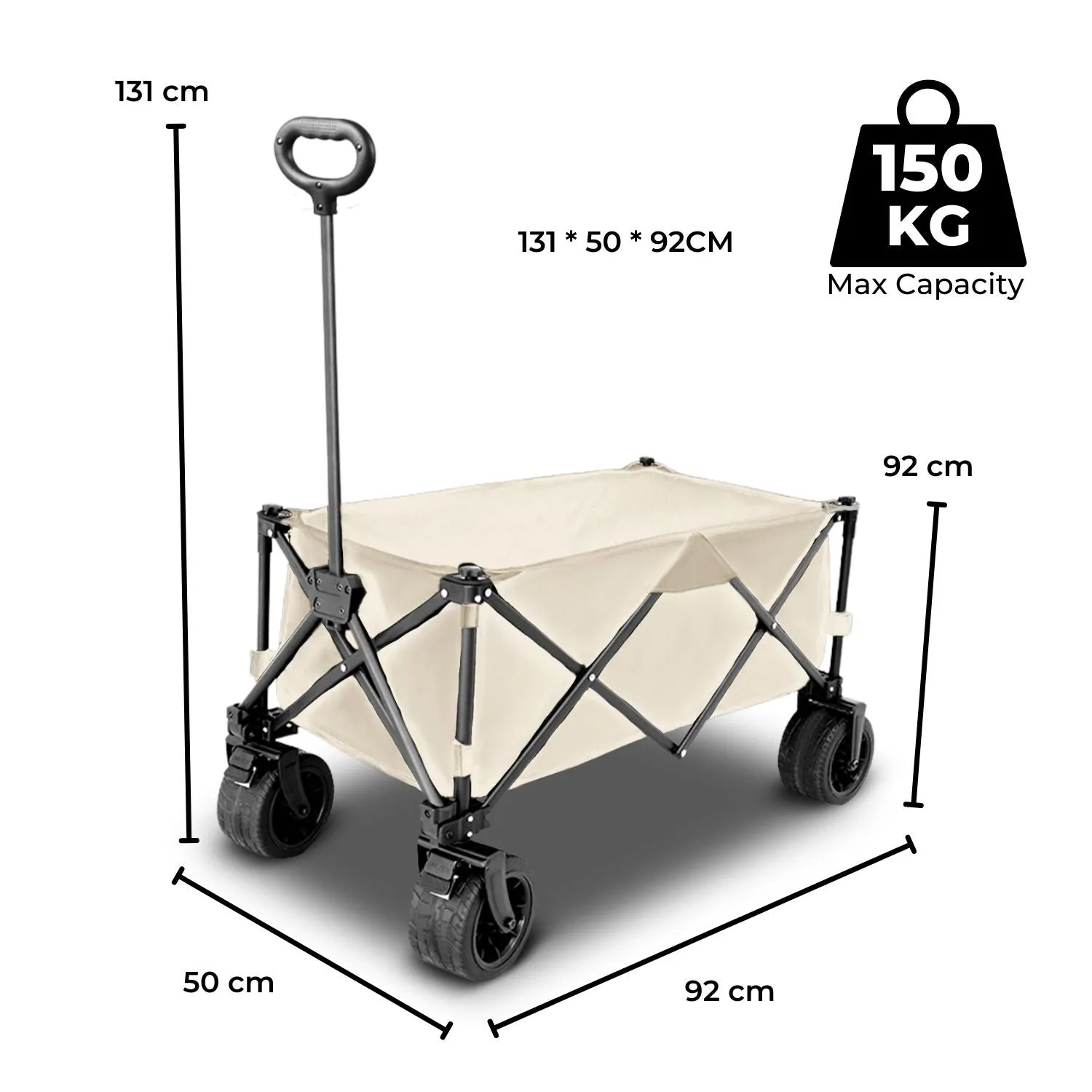 Foldable Wagon Trolley Cart, Wide Wheels, Brakes - KILIROO