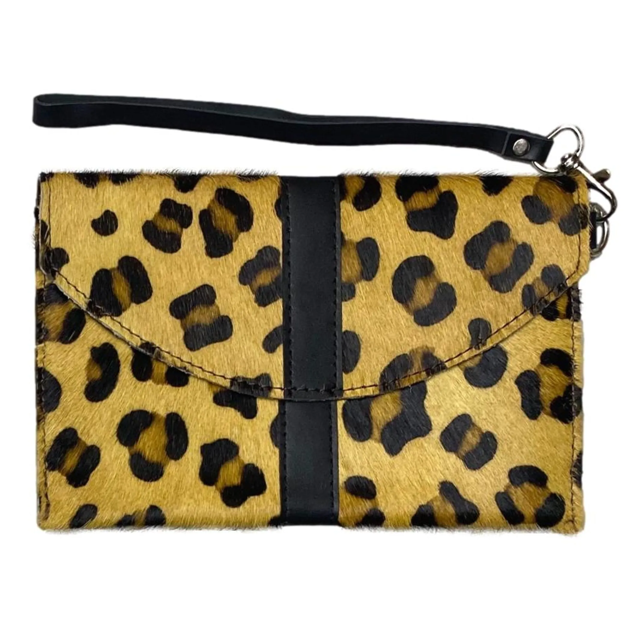 Hair On Hide Flap Over Wristlet - Printed Design Clutch