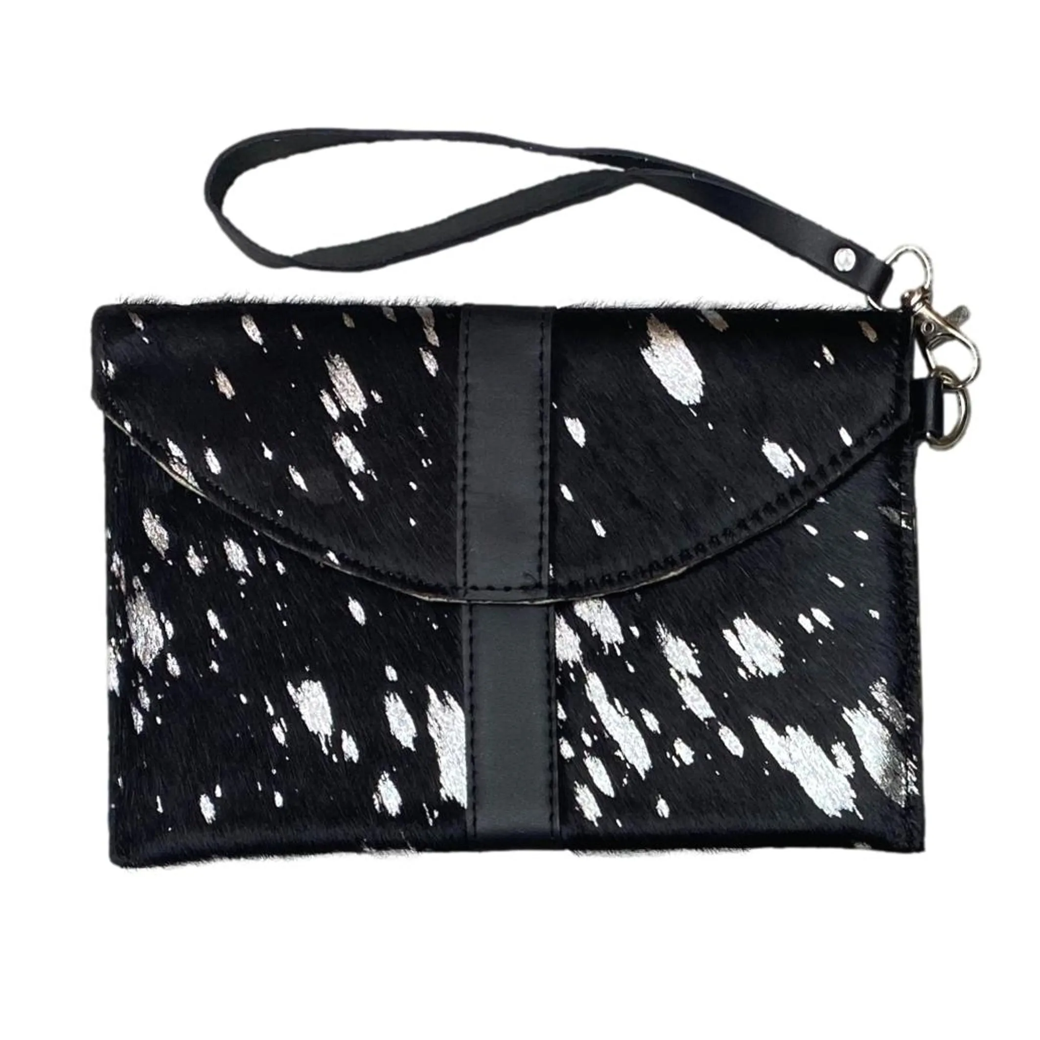 Hair On Hide Flap Over Wristlet - Printed Design Clutch