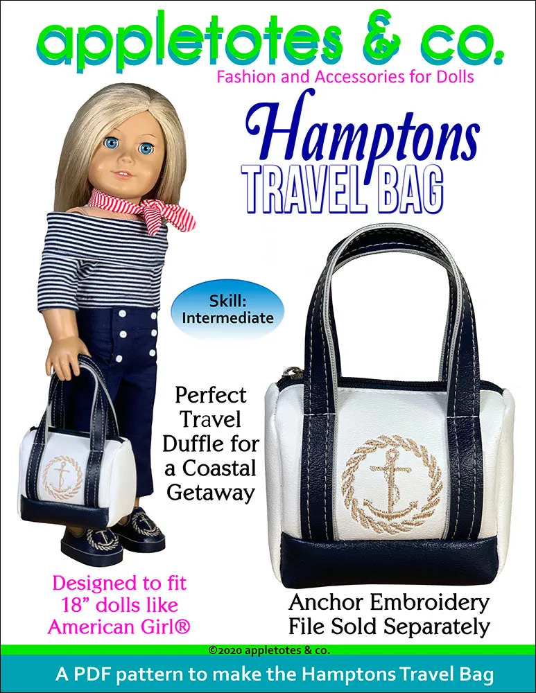 Hamptons Travel Bag Sewing Pattern for 18 Inch Dolls