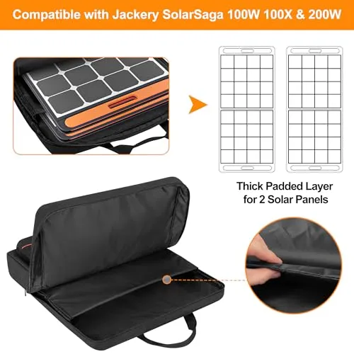 HODRANT Solar Panel Storage Bag, Travel Solar Panel Backpack Compatible with Jackery SolarSaga 100W 100X 200W, Padded Solar Panel Carrying Case for 2 Panels, Portable Solar Panel Carrier with Pockets