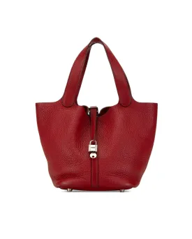 Leather Tote with Flat Handles and Buckle Closure