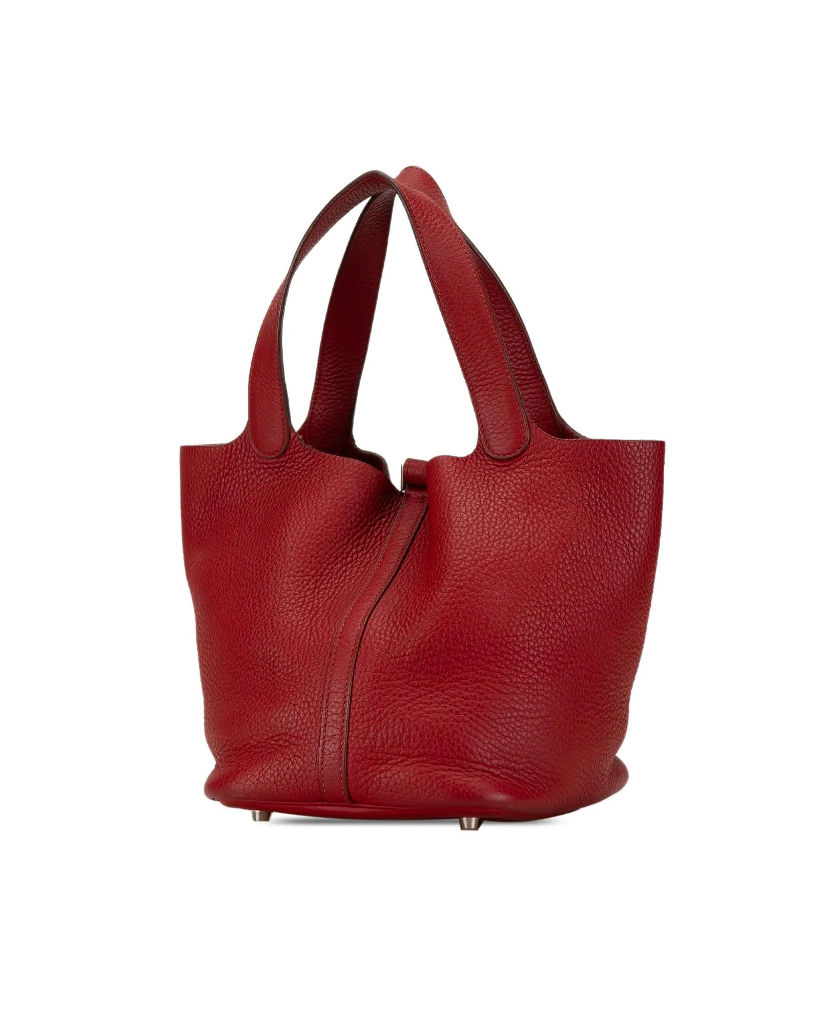 Leather Tote with Flat Handles and Buckle Closure