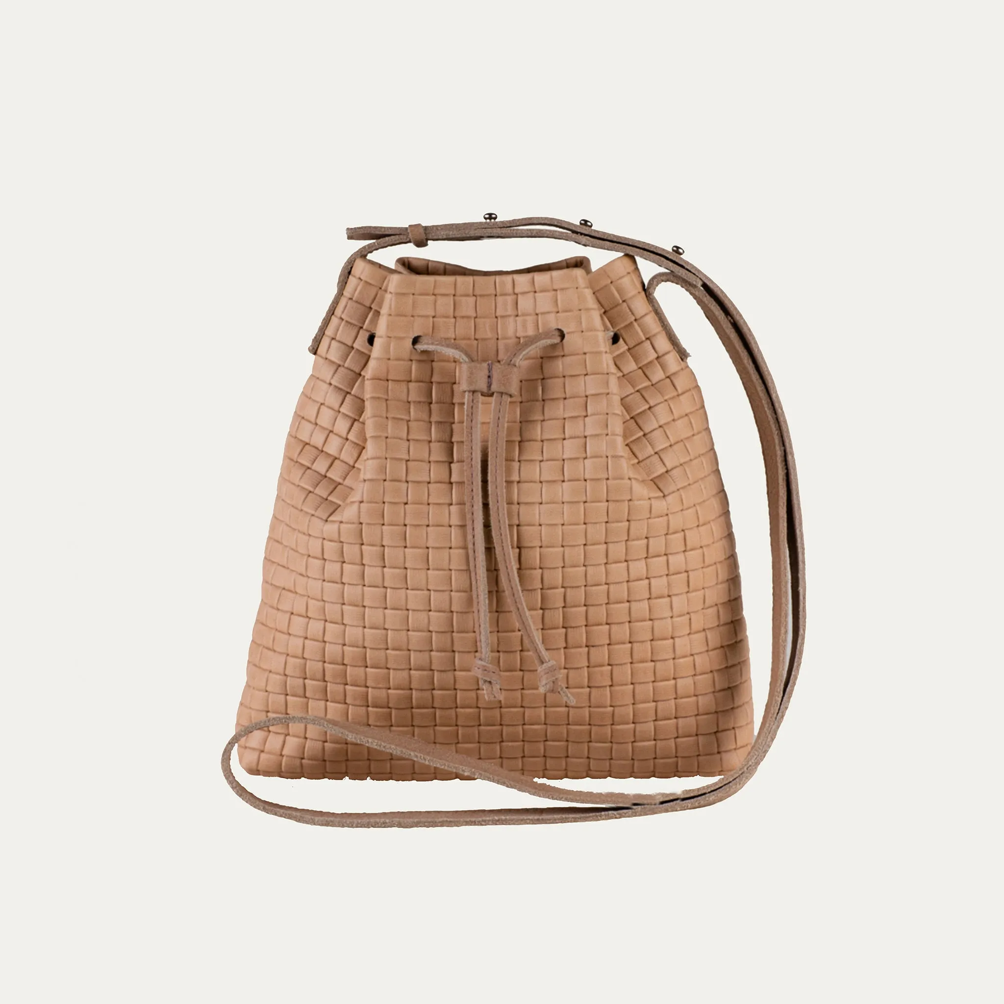 Mini Crossbody Tote | Tan Woven Leather   Silver Hardware