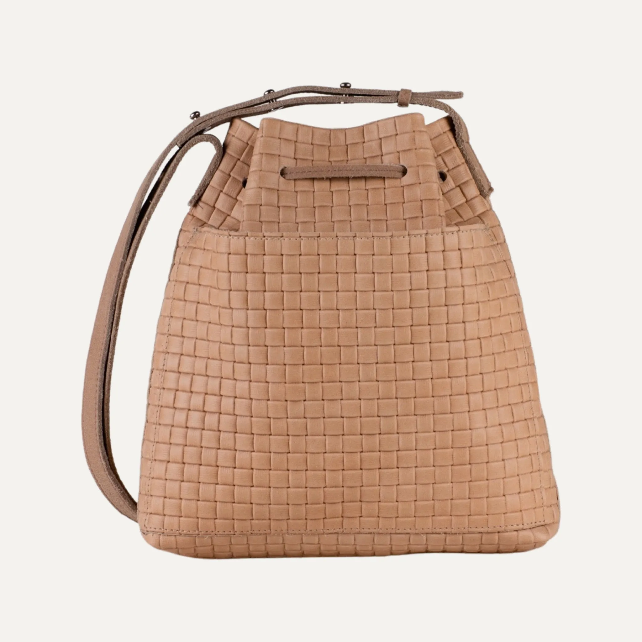 Mini Crossbody Tote | Tan Woven Leather   Silver Hardware