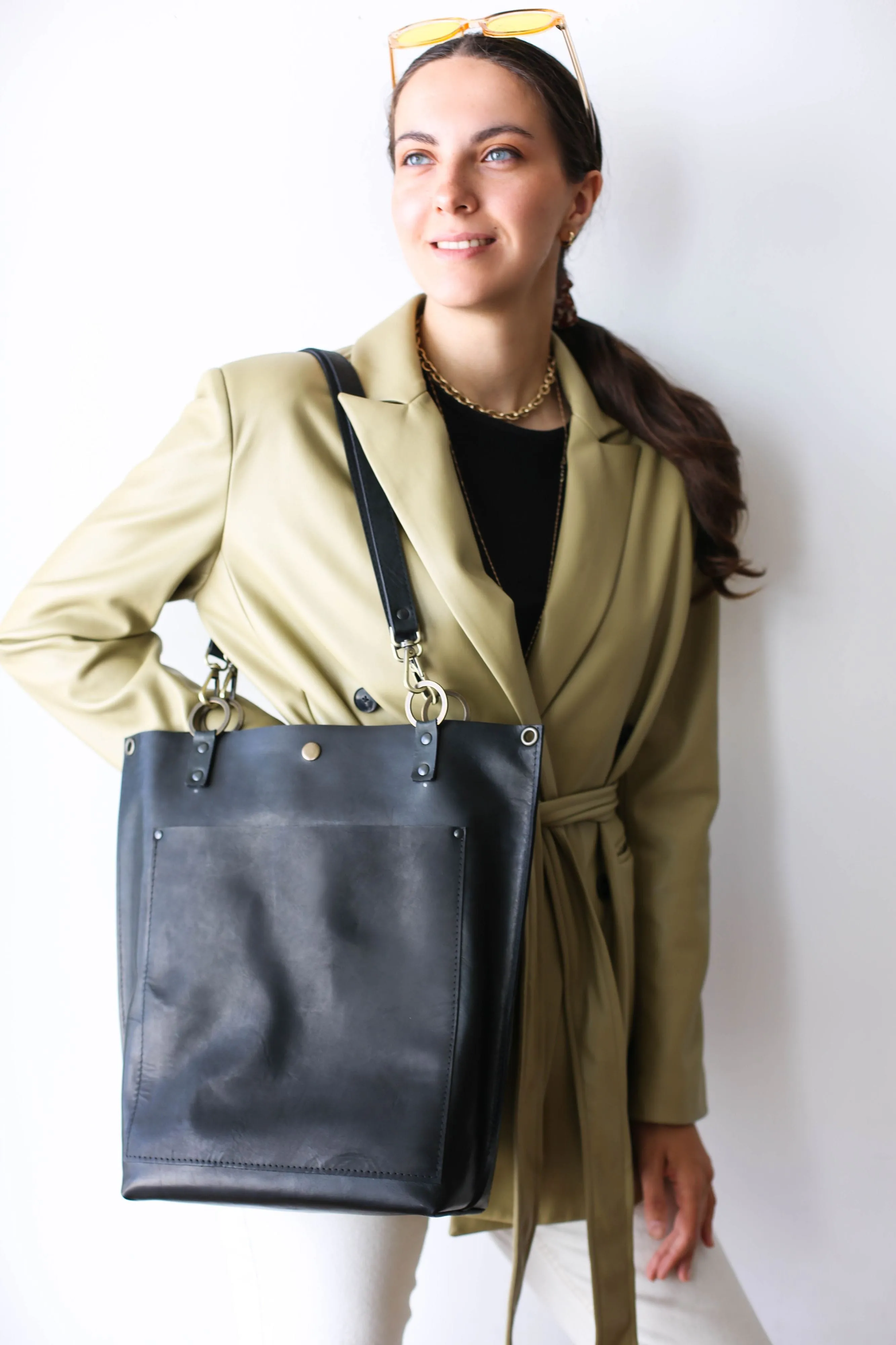 Minimal Black Leather Tote