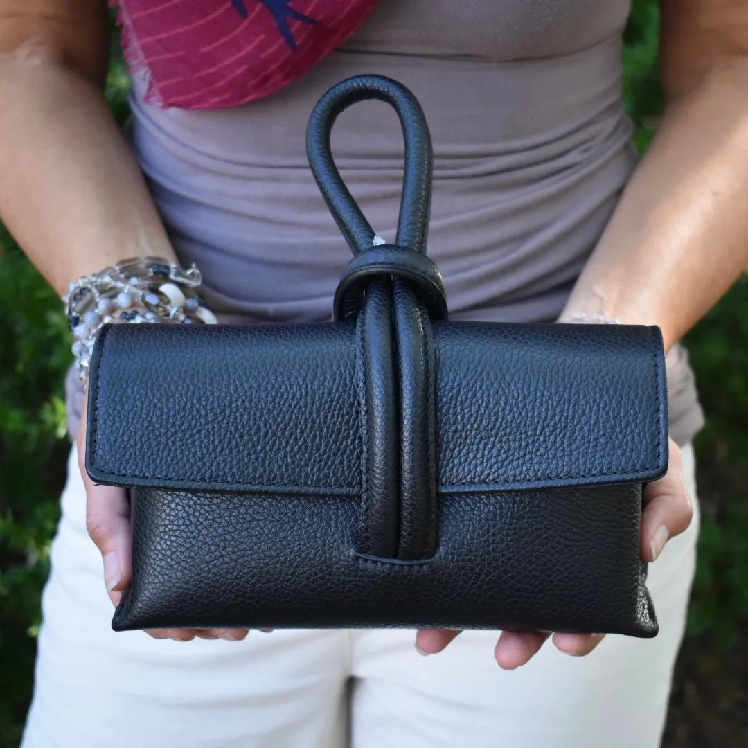 Navy Blue Modern Leather Clutch & Crossbody