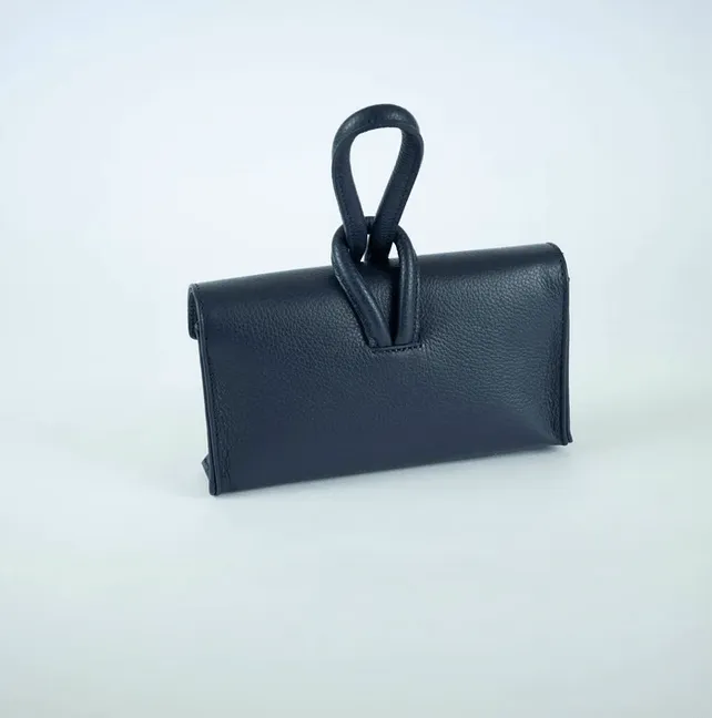 Navy Blue Modern Leather Clutch & Crossbody