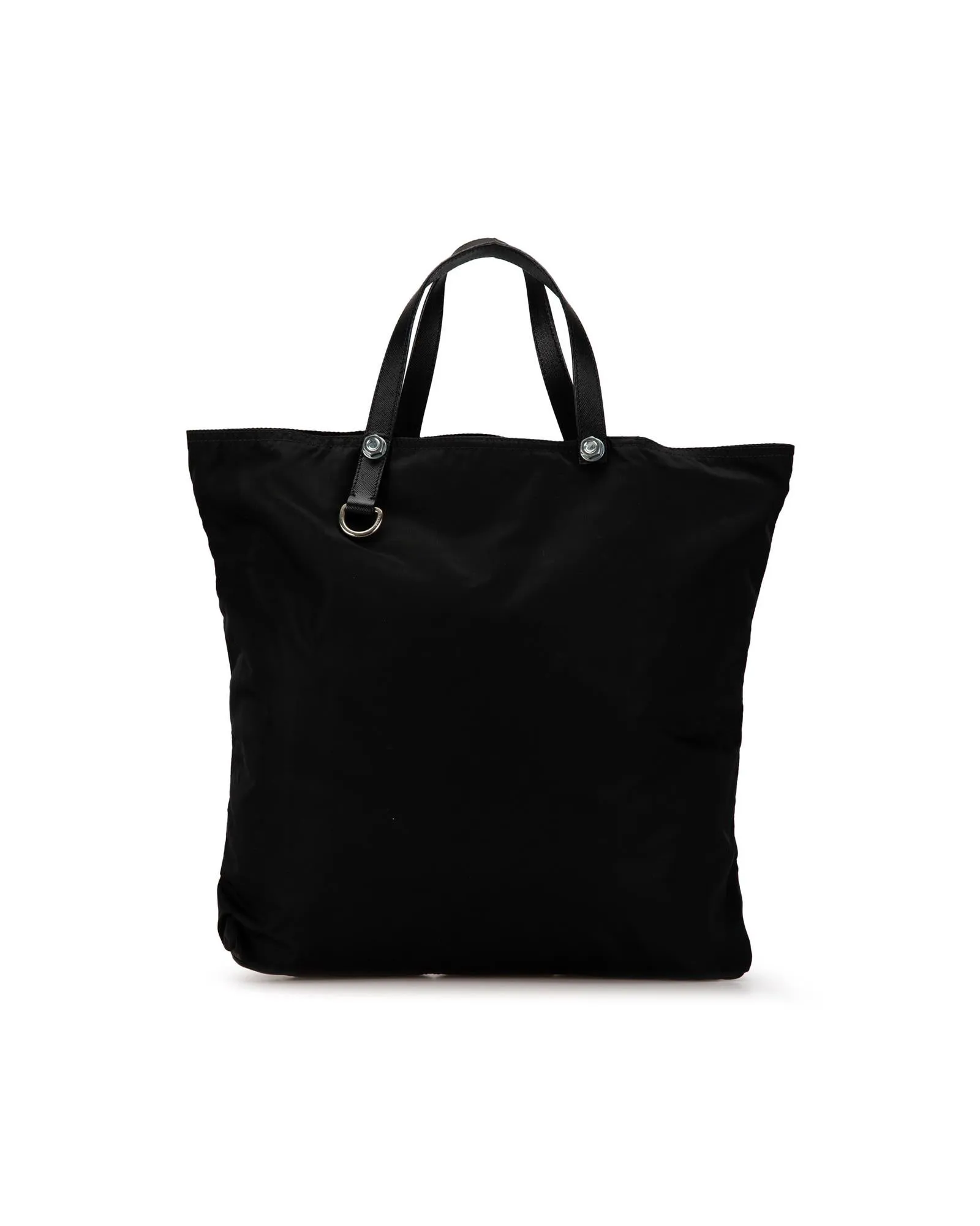 Nylon Tote Bag with Leather Handles and Interior Zip Pocket