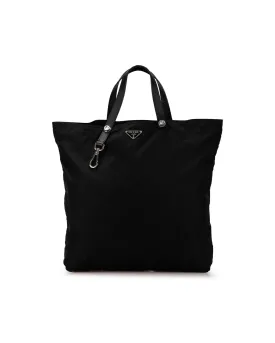 Nylon Tote Bag with Leather Handles and Interior Zip Pocket