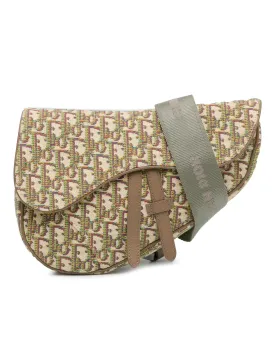 Oblique Canvas Saddle Crossbody Bag with Adjustable Strap