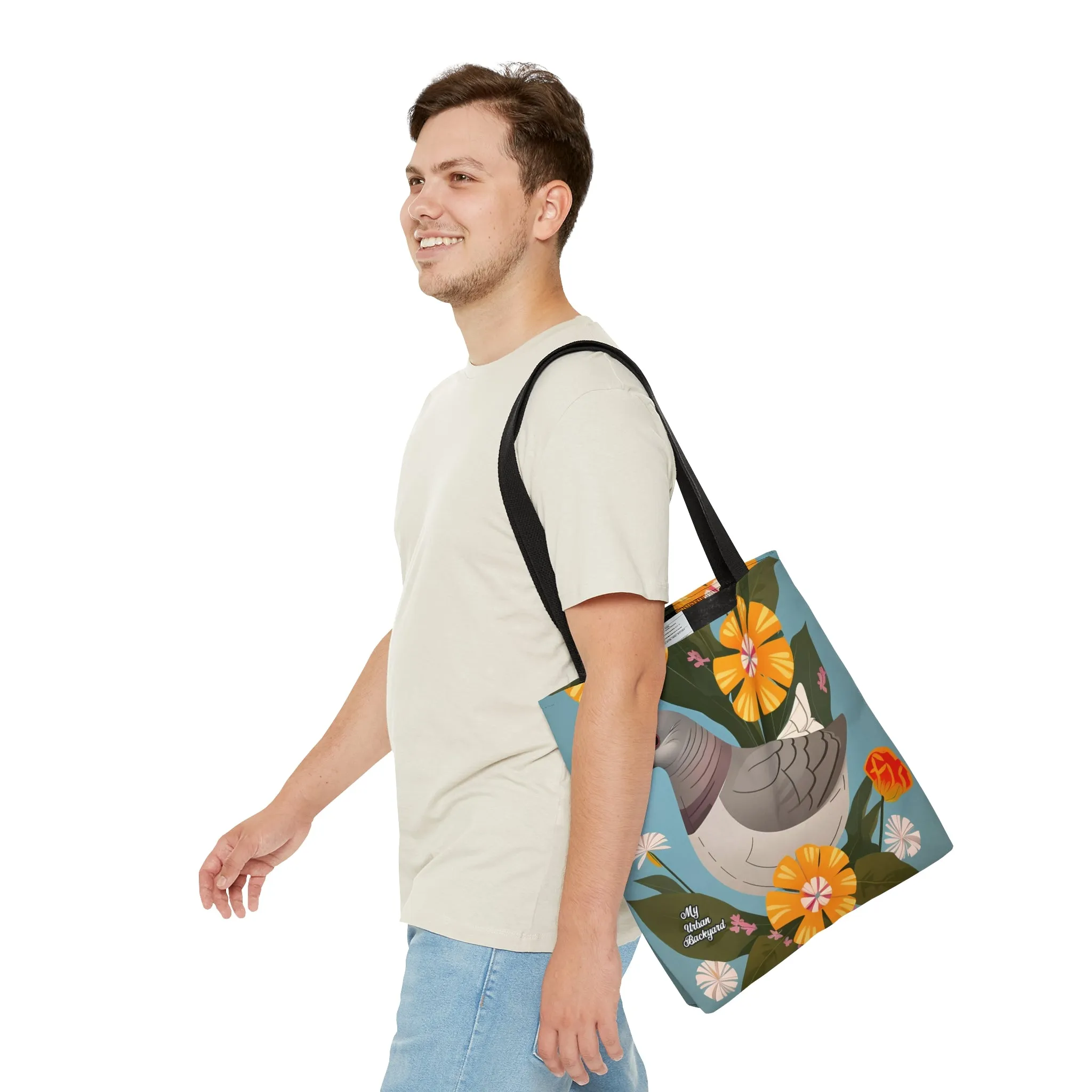 Pigeon and Yellow Flowers, Tote Bag for Everyday Use - Durable and Functional