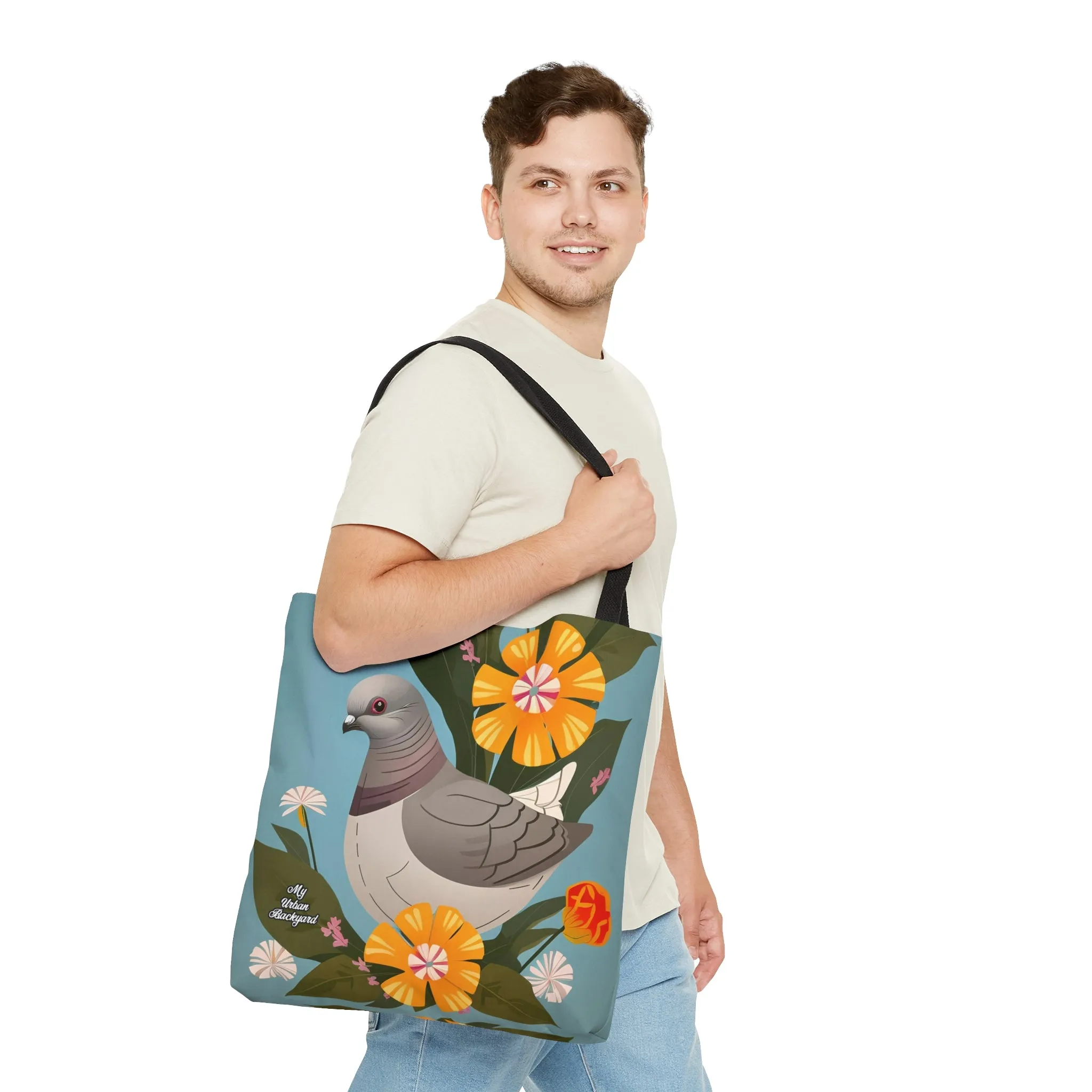 Pigeon and Yellow Flowers, Tote Bag for Everyday Use - Durable and Functional