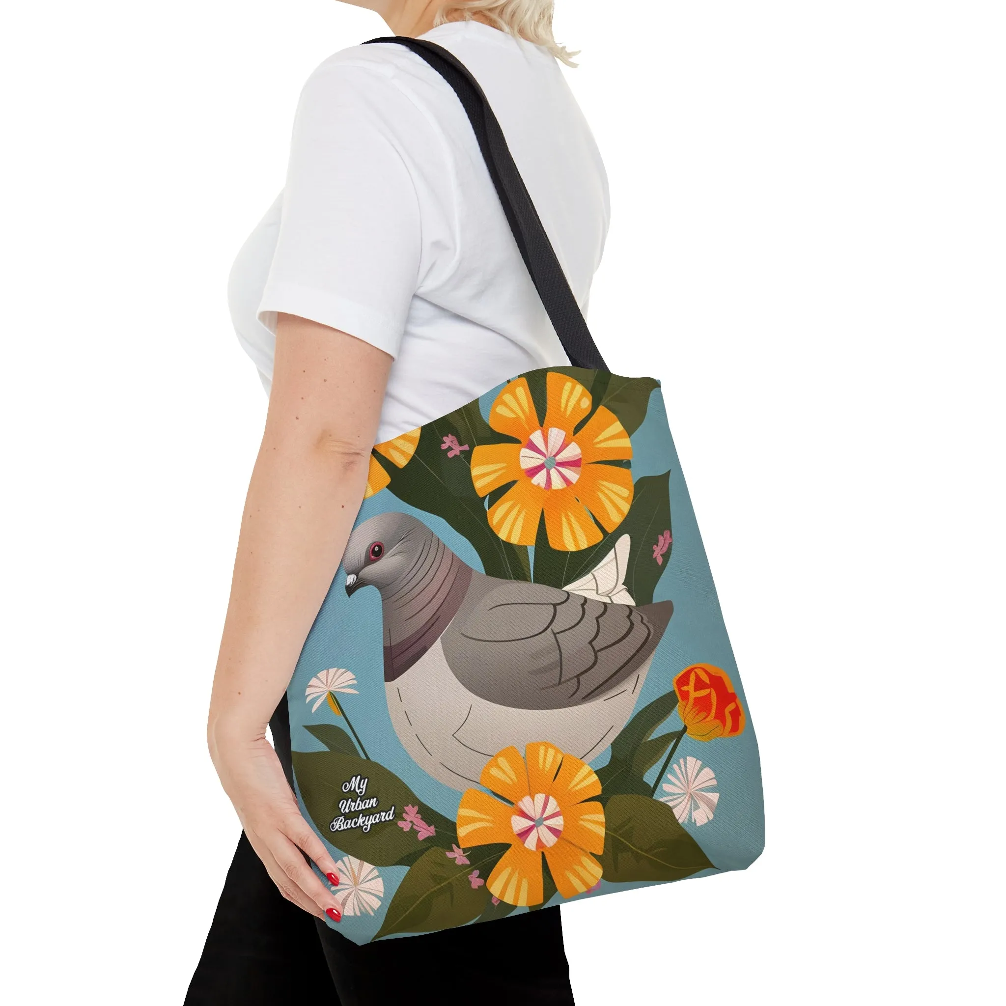 Pigeon and Yellow Flowers, Tote Bag for Everyday Use - Durable and Functional