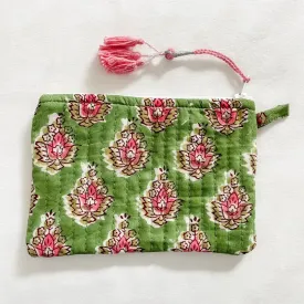 Pink & Green Botti Block Print Mini Pouch