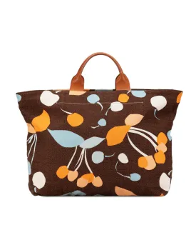 Printed Canvas Tote with Leather Handles