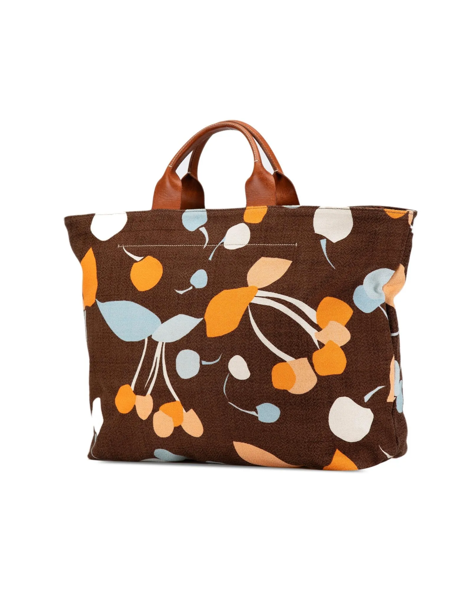 Printed Canvas Tote with Leather Handles