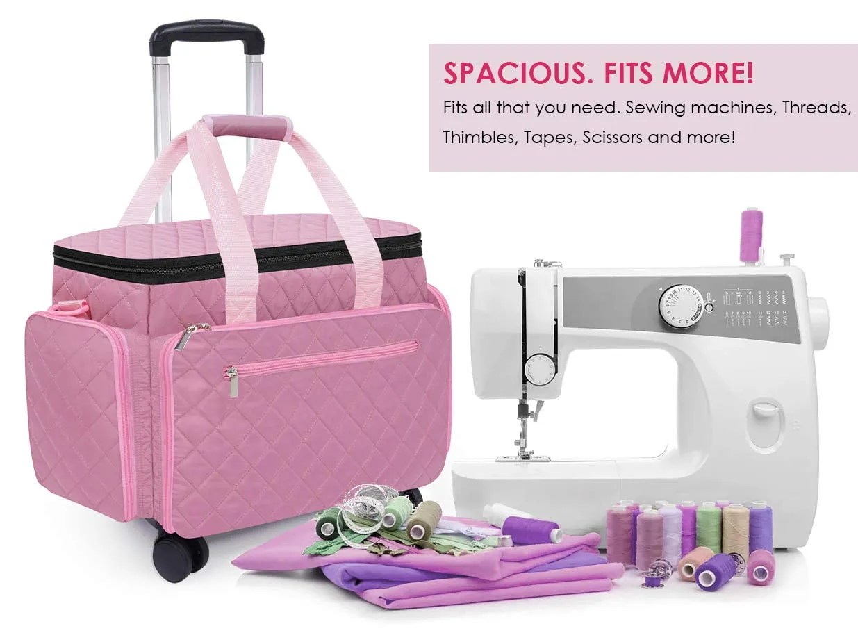 Sewing Machine Case with Wheels Sewing Bag Rolling Sewing Machine with Diamond Quilt