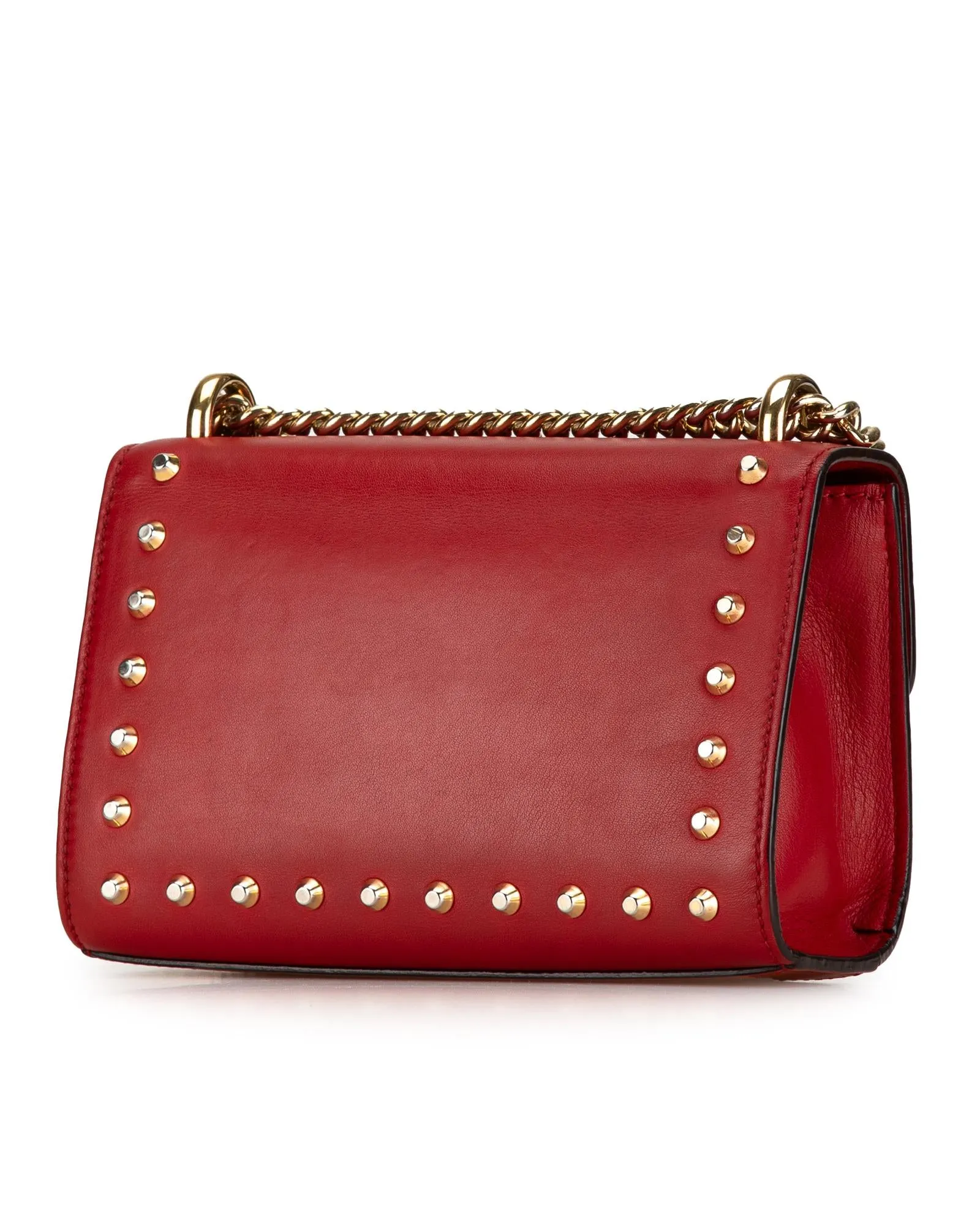 Small Pearl Studded Leather Padlock Crossbody Bag with Chain Strap