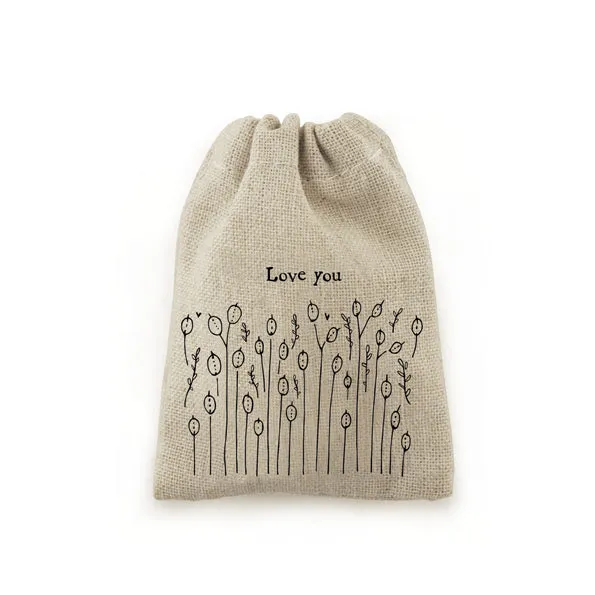 Small Rustic Drawstring Bag - Love You