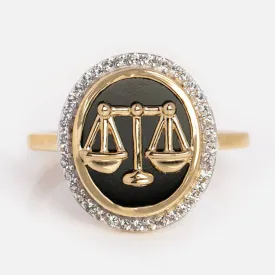 Solid Gold Black Onyx Zodiac Ring