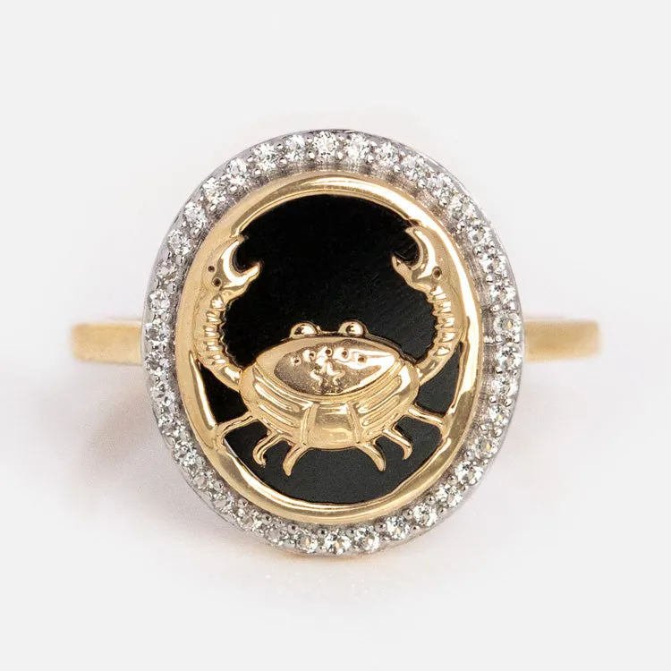 Solid Gold Black Onyx Zodiac Ring