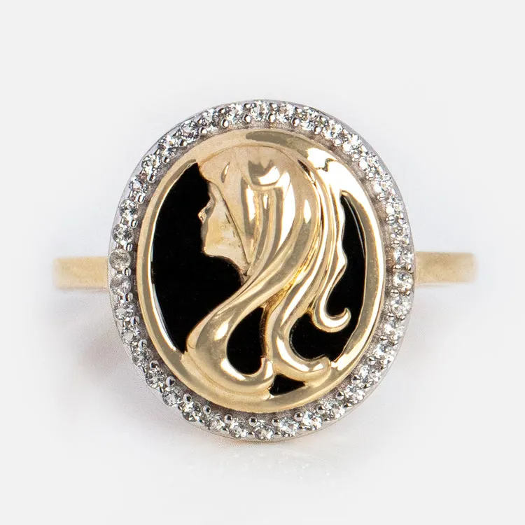 Solid Gold Black Onyx Zodiac Ring