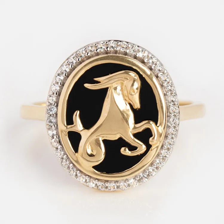 Solid Gold Black Onyx Zodiac Ring